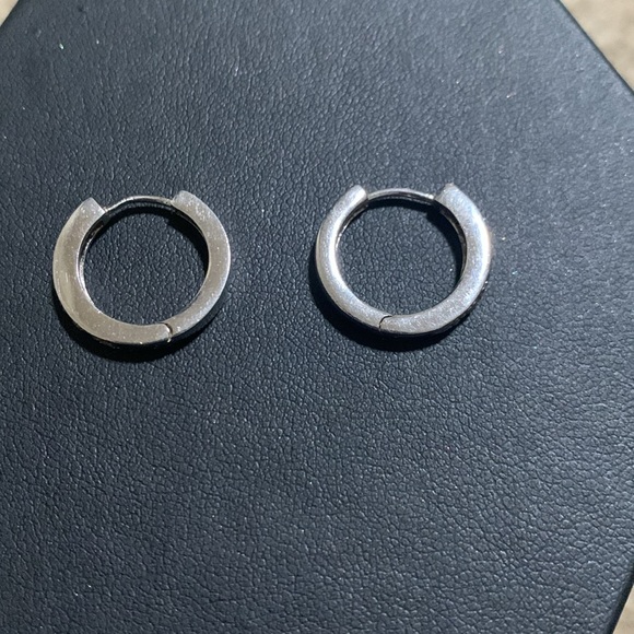 Huggie Earrings with Rhinestones-Sterling Silver - Picture 2 of 5